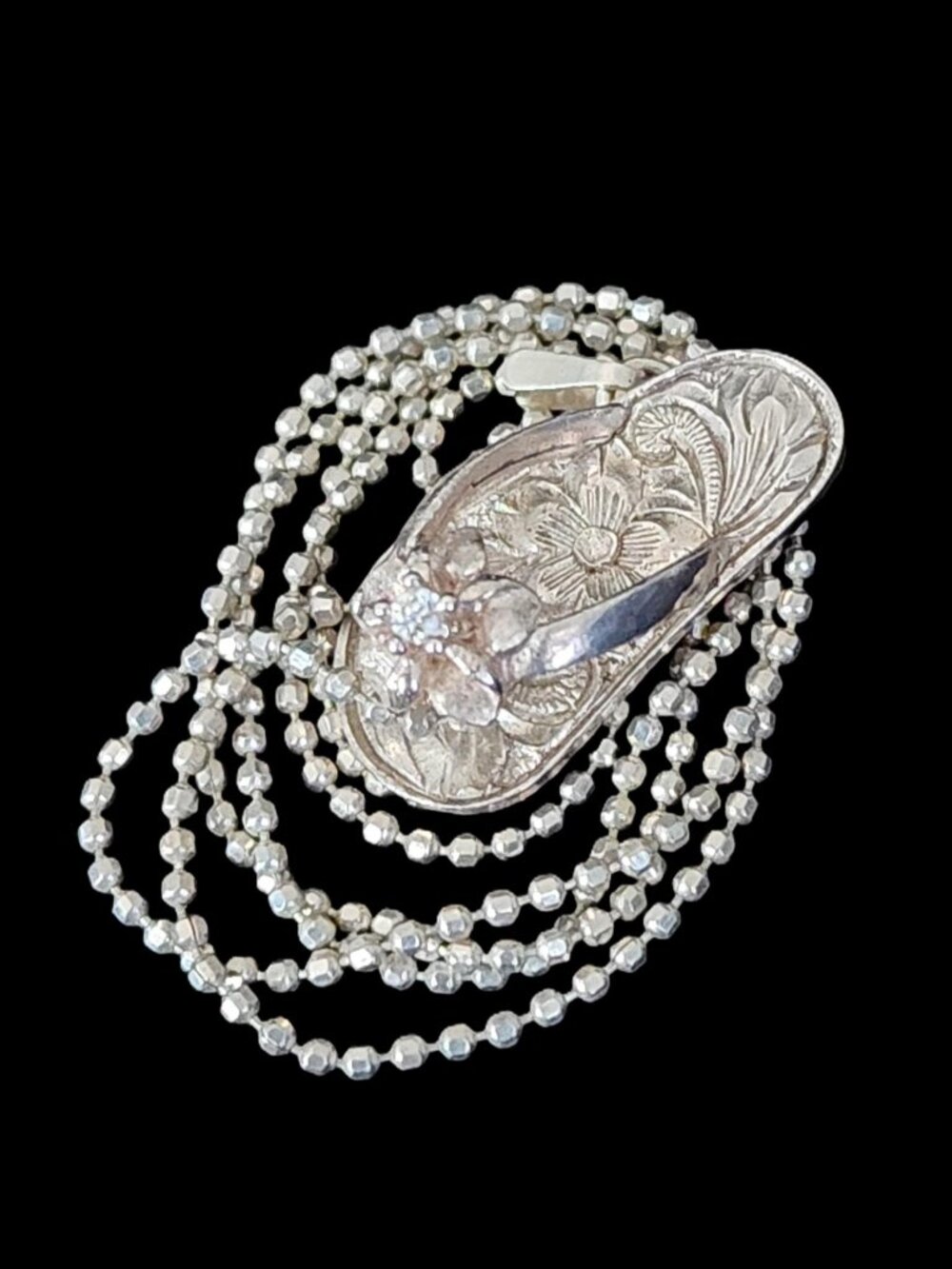 Vintage 90s Sterling Silver Plumeria Sandal Necklace – 925 Italy Bead Ball Chain